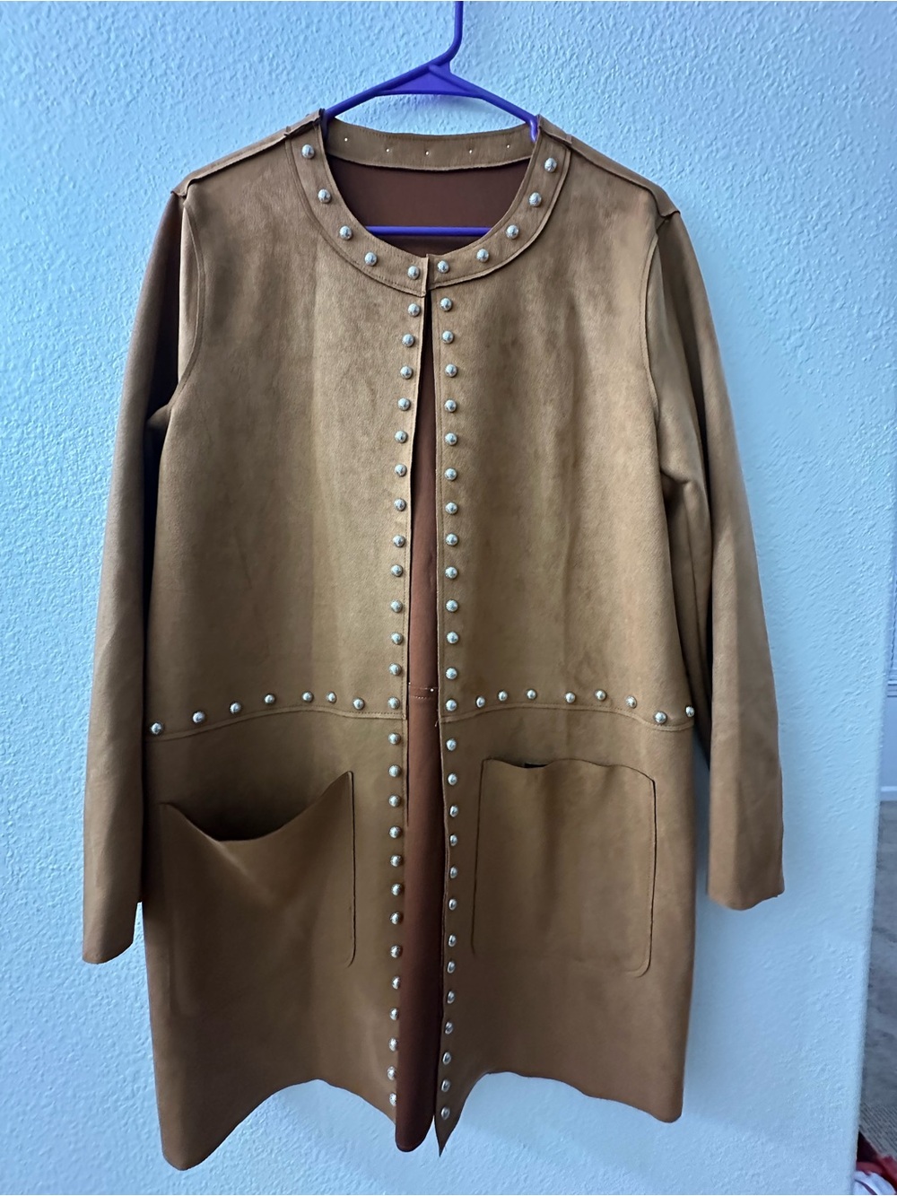 Women's Stud-Trim Tan Long Coat